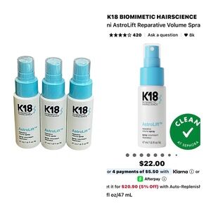 3 X K18 AstroLift Reparative Volume Spray Mini 1.6 fl oz / 47 mL each. Bundle!